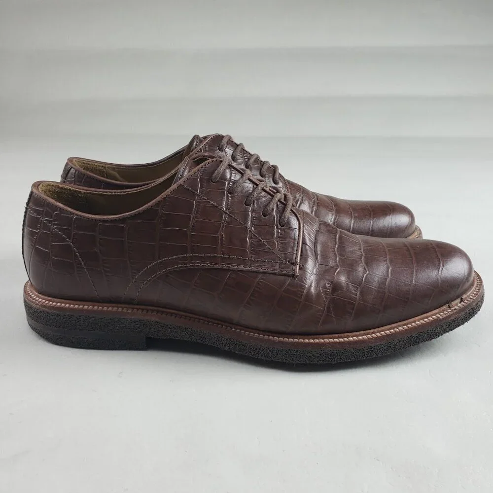 Donald Pliner Lance Derby Shoe Mens 10 M Brown Leather Lace Up Croc Embossed
